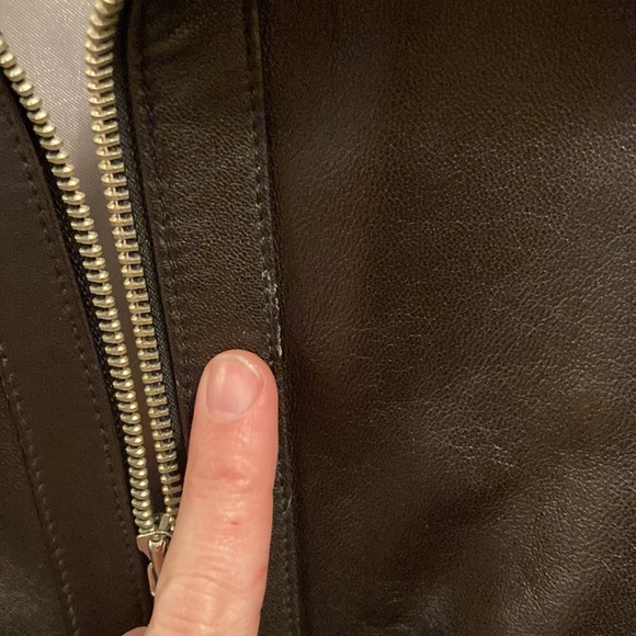 Guess genuine leather coat ruching on front and large knit collar size M GUC - Picture 5 of 13